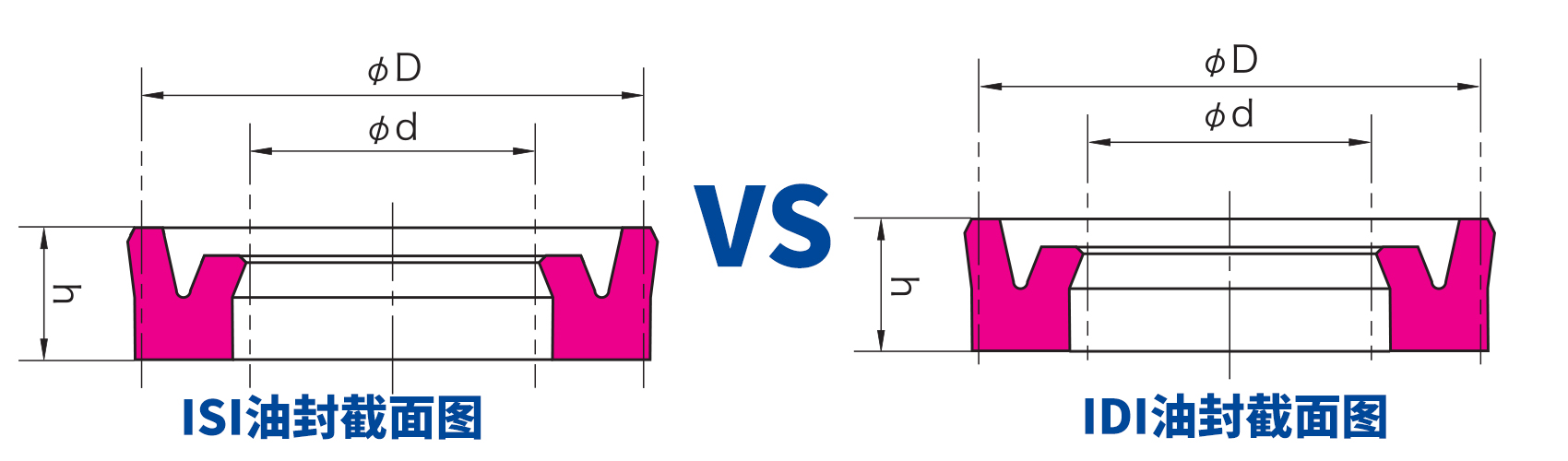 ISI油封和IDI油封截面對(duì)比圖